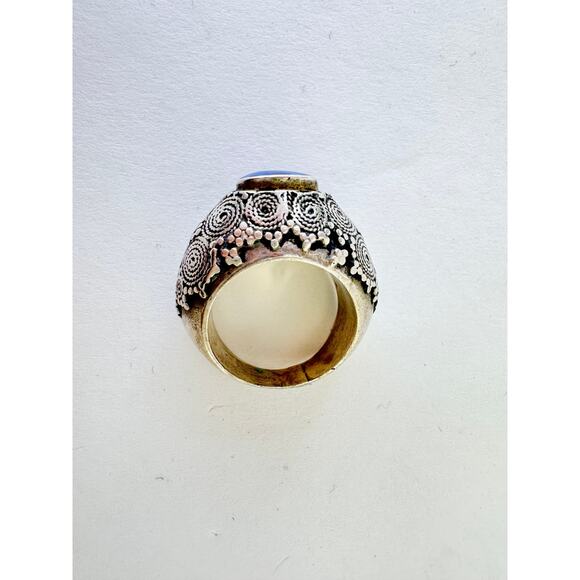 Vintage Afghan Lapis Lazuli Handmade Silver Tall Hollow Ring US Sz 8 - Picture 8 of 9